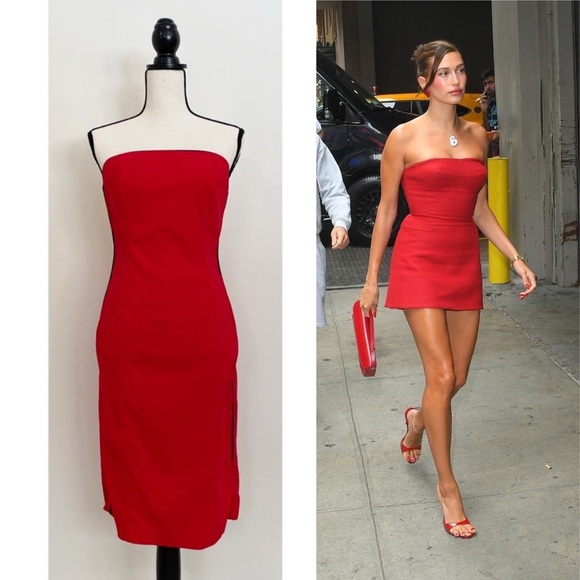 Vintage Y2K Strapless Racing Stripe Red Dress - Picture 2 of 6